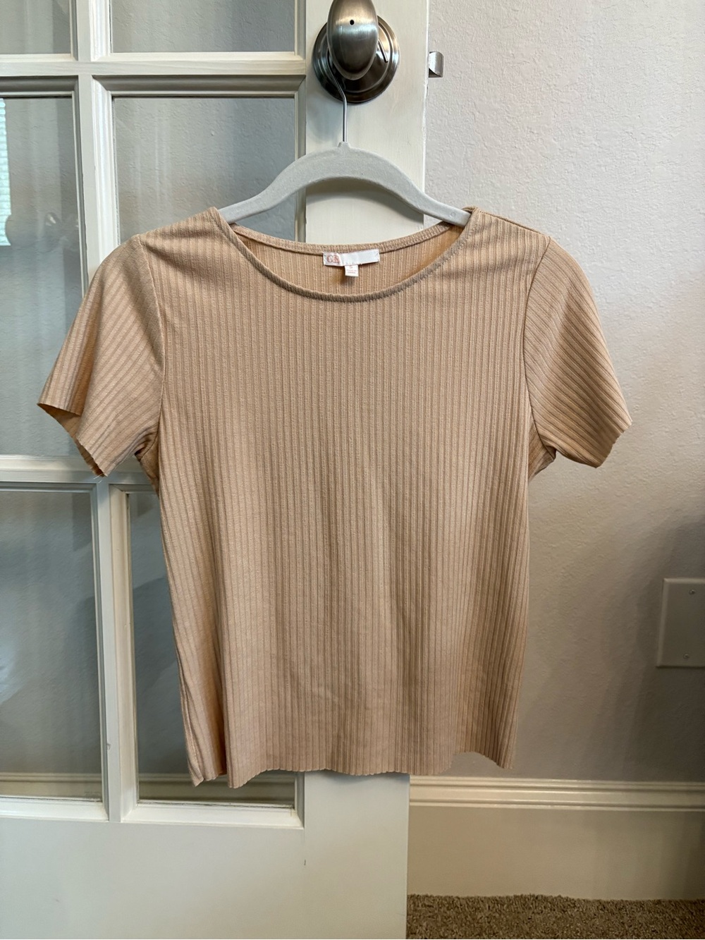 GB girls Ribbed Short Sleeve Tee in Beige